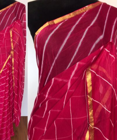 Pink Block Printed Chiffon Saree