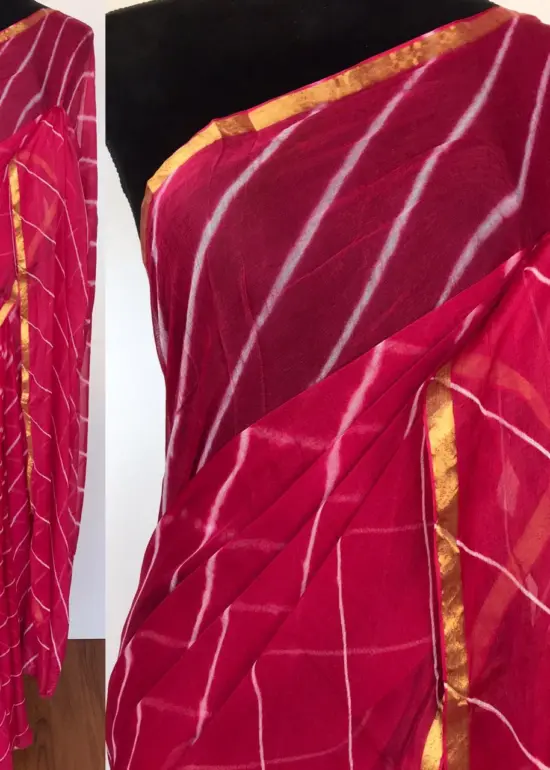 Pink Block Printed Chiffon Saree