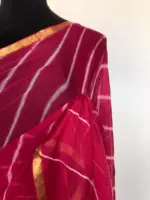 Pink Block Printed Chiffon Saree - Image 5