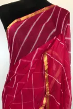 Pink Block Printed Chiffon Saree - Image 4
