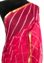 Pink Block Printed Chiffon Saree - Image 3