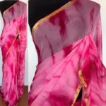 Pink Block Printed Chiffon Saree