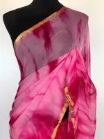 Pink Block Printed Chiffon Saree - Image 3
