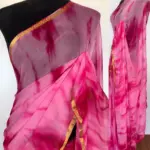 Pink Block Printed Chiffon Saree - Image 2