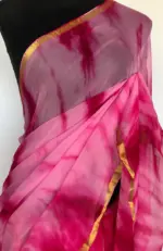 Pink Block Printed Chiffon Saree - Image 4