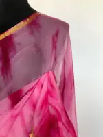Pink Block Printed Chiffon Saree - Image 5