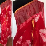 Red Block Printed Chiffon Saree