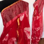 Red Block Printed Chiffon Saree - Image 2