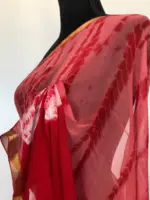 Red Block Printed Chiffon Saree - Image 4