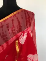 Red Block Printed Chiffon Saree - Image 5