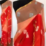 Orange Block Printed Chiffon Saree