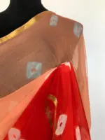 Orange Block Printed Chiffon Saree - Image 5