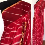 Red Block Printed Chiffon Saree - Image 2
