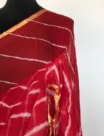 Red Block Printed Chiffon Saree - Image 4