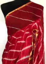 Red Block Printed Chiffon Saree - Image 3