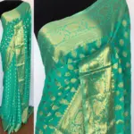 Turquoise Chiffon Saree with Gold Zari Buttas