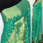 Turquoise Chiffon Saree with Gold Zari Buttas - Image 4