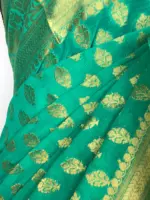 Turquoise Chiffon Saree with Gold Zari Buttas - Image 5