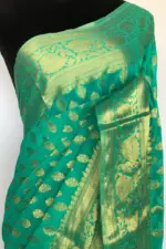 Turquoise Chiffon Saree with Gold Zari Buttas - Image 6