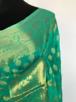 Turquoise Chiffon Saree with Gold Zari Buttas - Image 3
