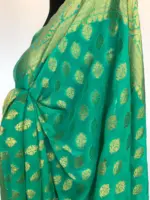Turquoise Chiffon Saree with Gold Zari Buttas - Image 7