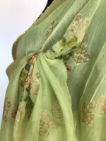 Green Linen Silk Saree with Beautiful Prints along with Antique Zari Border - Image 6