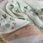 Sea Green Linen Silk Saree with Beautiful Prints along with Antique Zari Border - Image 7