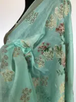 Turquoise Linen Silk Saree with Beautiful Prints along with Antique Zari Border - Image 7