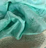 Turquoise Linen Silk Saree with Beautiful Prints along with Antique Zari Border - Image 8