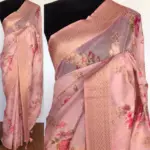 Baby Pink Linen Silk Saree with Beautiful Prints along with Antique Zari Border