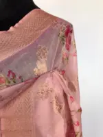 Baby Pink Linen Silk Saree with Beautiful Prints along with Antique Zari Border - Image 5