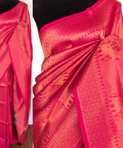 Rani Pink Banarasi Silk Saree with Gold Zari Weaves