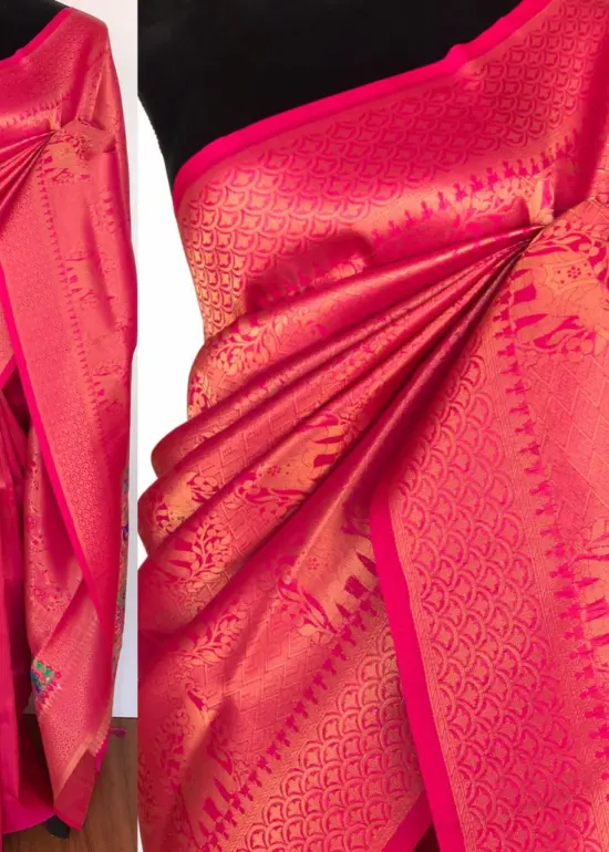 Rani Pink Banarasi Silk Saree with Gold Zari Weaves