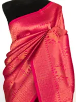 Rani Pink Banarasi Silk Saree with Gold Zari Weaves - Image 4