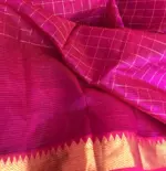 Pink Mangalagiri Silk Saree with gold zari checks - Image 8