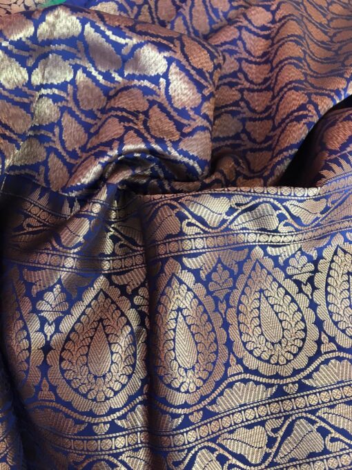 Navy Blue Banarasi Silk Saree with gold zari buttas all over