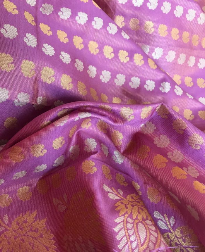 Lilac Banarasi Silk Saree with Gold and Silver Zari Weave