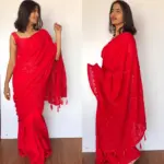 Red Georgette Saree with Lucknowi Thread Work