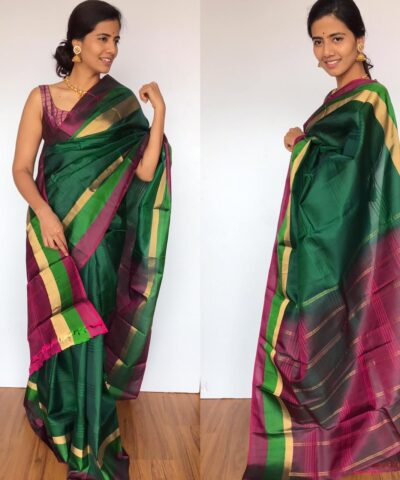 Bottle Green Pure Kanjivaram Silk Saree