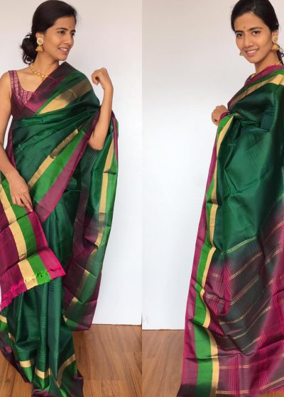 Bottle Green Pure Kanjivaram Silk Saree