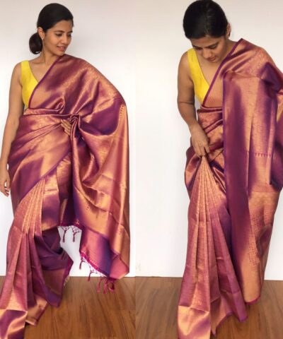 Purple Banarasi Silk Saree with Gold Zari Weaves