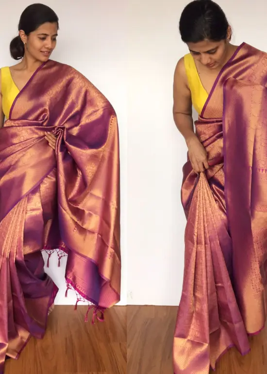 Purple Banarasi Silk Saree with Gold Zari Weaves