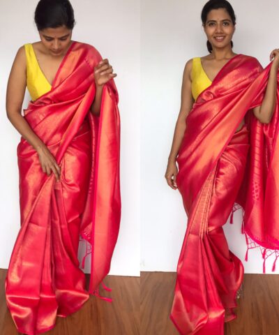 Pink Banarasi Silk Saree with Gold Zari Weaves