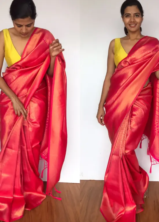 Pink Banarasi Silk Saree with Gold Zari Weaves