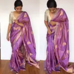Lilac Banarasi Silk Saree with Gold and Silver Zari Weaves - Image 2