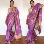 Lilac Banarasi Silk Saree with Gold and Silver Zari Weaves