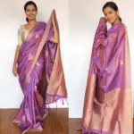 Lilac Banarasi Silk Saree with Gold and Silver Zari Weaves - Image 4