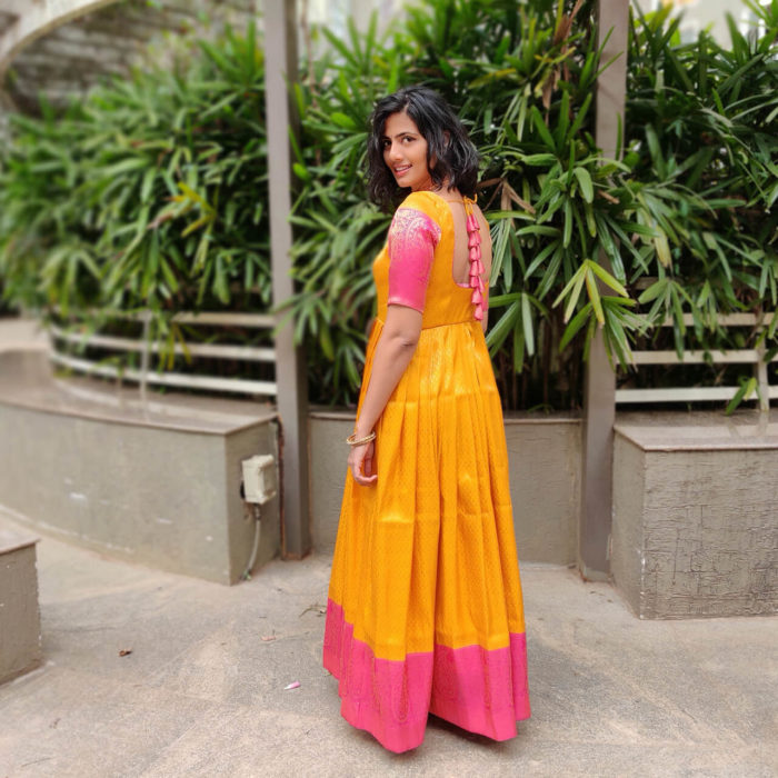 Yellow Banarasi Silk Dress