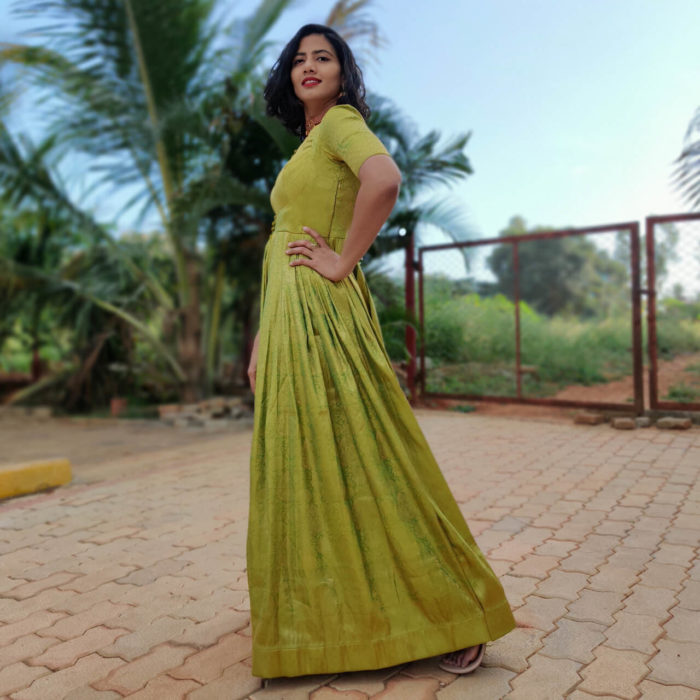 Green Banarasi Silk Dress