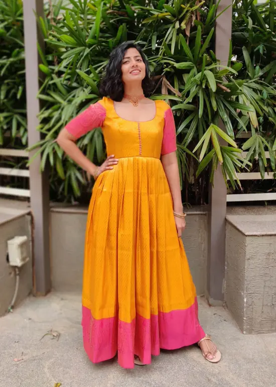 Yellow Banarasi Silk Dress